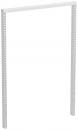 Preview: The image shows a simple, rectangular white shelving frame. It has two vertical side supports with many holes and a horizontal top crossbar for stabilization.