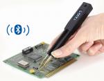 Preview: The image shows a hand holding a digital pair of pliers that is working on a green circuit board. Next to the pliers, there is a Bluetooth symbol depicted.