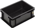 Preview: Das Bild zeigt eine rechteckige, schwarze Kunststoffbox mit hohen, geraden Wänden und einer offenen Oberseite. Sie hat eine stabile Konstruktion und ist geeignet für das Verstauen von Gegenständen.