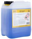 Preview: The image shows a blue plastic canister with yellow stickers. The canister contains 5 liters of ESD cleaner and warns of fire hazard. Printed application instructions are visible.