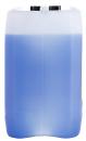 Preview: It is a large, rectangular plastic canister with rounded corners. The upper part is black and the lower part contains a blue liquid, filled up to the halfway point.
