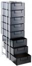 Preview: The image shows a tall, slender shelf with nine black drawers. The drawers are stacked and arranged in a sturdy metal frame.