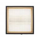 Preview: The image displays a square wooden frame featuring a white, striped grid of fine lines in the center. The frame has a dark border and appears simple and modern.