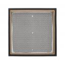 Preview: The image displays a square grid with fine mesh. It is encased in a black frame, surrounded by a narrow wooden edge. It has two small holes in the center.