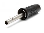 Preview: The image shows a silver metal pen with a round, black grip sleeve. The grip has a ridged surface for better hold. The pen has a hole in the middle.