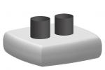 Preview: The image shows a flat, rounded base in light gray with two upright, cylindrical, black tubes on top. The tubes are of equal size and stand parallel to each other.