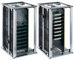 Preview: The image shows two identical, open cases for electronic components. They are made of silver metal and have several vertical slots for components that are well ventilated.
