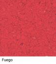 Preview: Das Bild zeigt eine Fläche in einem intensiven Rotton, die mit zahlreichen kleinen, unregelmäßigen Formen gefüllt ist. Der Titel ?Fuego? steht unten.