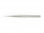 Preview: The image shows a pointed, metallic tweezer. It is long and narrow with a slightly rounded base and a sharp tip for gripping small objects.