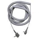Preview: The image shows a gray, spirally coiled cable. It has a plug at each end, one is flat and the other has a slightly curved shape. The cable is quite long.