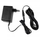 Preview: The image displays a black power adapter with two plug pins for the socket. A black cable leads to the connector, which has a round socket. The cable is long and flexible.