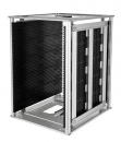 Preview: The image displays a rectangular structure made of aluminum with black slats on the sides. The slats are arranged vertically, creating a modern, technical look.
