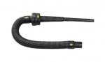 Preview: The image shows a long, flexible hose made of black material with a corrugated surface. Connection pieces are attached to both ends, one is narrow and the other is slightly wider.