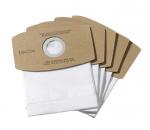 Preview: The image shows several white vacuum cleaner bags. Each bag is attached at the top to a brown cardboard piece that has an opening. The bags are neatly stacked.