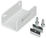 Preview: The image displays a white U-shaped metal bracket with two mounting holes. Next to it, there are two small gray screws and two rectangular metal pieces.