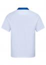 Preview: Das Bild zeigt ein kurzes, weißes T-Shirt von hinten. Der Kragen ist blau, der Stoff wirkt leicht und weich. Es hat keine weiteren Muster oder Aufdrucke.
