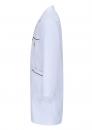 Preview: The image shows a white coat depicted from the side. The coat has long sleeves and features a continuous, straight shape, with pockets on the front.