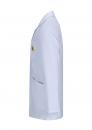 Preview: The image shows a white lab coat with long sleeves, a collar, and a chest pocket. The coat has a smooth texture and looks professional. A yellow logo is visible.