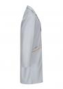 Preview: The image shows a white coat depicted from the side. The coat has long sleeves and a classic shape with a side pocket and a colored stripe.