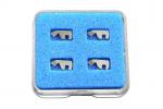 Preview: On a blue background, there are four metallic elements that look like small letters or symbols. They are arranged and display a clear, simple shape.