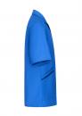 Preview: The image shows a short, blue garment with open collars and short sleeves. It has two side pockets and a simple, straight shape. The surface appears smooth and solid-colored.