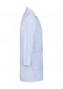 Preview: The image displays a white lab coat shown from the side. It features long sleeves and a side opening for storing items. The fabric appears smooth and lightweight.