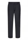 Preview: The image shows black, plain fabric trousers with a straight cut. They have an elastic waistband and side pockets, offering a practical, comfortable look.