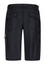 Preview: Das Bild zeigt eine schwarze Shorts von hinten. Sie hat einen schlichten Schnitt und zwei große seitliche Taschen sowie eine kleinere Tasche an einem Bein. Der Stoff wirkt leicht und robust.