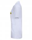 Preview: The picture shows a white, short-sleeved shirt with epithelial comfort. On the left side, there is a yellow label. It has a classic collar and a straight fit.