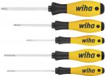 Preview: The image shows five screwdrivers with black handles and yellow areas. They are of varying lengths and have different head types, labeled with 