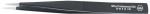 Preview: Das Bild zeigt eine schwarze Pinzette mit spitzen Enden. Sie hat eine matte Oberfläche und eine aufgedruckte Marke. Die Form ist schlank und länglich, ideal für präzise Arbeiten.
