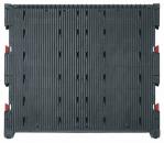 Preview: The image displays a rectangular, black plastic plate with vertical grooves. At the corners, there are red fasteners that stabilize the structure. It appears sturdy and functional.