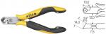 Preview: The image shows a combination pliers with ergonomic black-yellow handles and a precise cutting edge. To the right, there is a technical drawing with the dimensions of the pliers.
