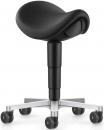 Preview: Der Stuhl hat eine ergonomische, schalenartige Sitzfläche in Schwarz, eine mittlere Höhenverstellung und rollbare Füße auf einem silbernen Gestell, wodurch er flexibel einsetzbar ist.