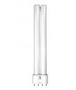 Preview: The image displays a compact, round, white fluorescent lamp with two long tubes arranged vertically next to each other. Below is a cylindrical socket with multiple contacts.