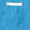 Preview: The image shows a blue fabric with a checkered pattern. At the top center, there is a white stripe with two snap buttons. Below that, a small pocket is sewn.