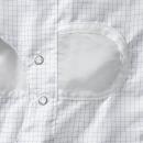 Preview: The image shows a white fabric with a fine checkered pattern. There are round, buttoned openings surrounded by a smooth fabric. The overall appearance is simple and bright.