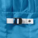 Preview: The image shows a blue, square-patterned fabric. On one side, there is a white strap with a black buckle and a silver snap button attached.