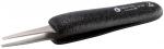 Preview: The image shows a black tweezer with a grippy, matte surface. The tips are narrow and metallic, suitable for grasping small objects. It has a simple design.