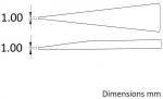 Preview: The image shows two symmetrical, conical shapes that taper to a point at their upper ends. Both have the same base width of 1 mm. In the lower right corner it reads 