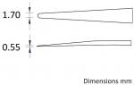 Preview: The image shows two elongated, pointed shapes. The upper one has a width of 1.70 mm and the lower one of 0.55 mm. Below it says 