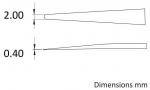 Preview: The image shows two narrow, elongated shapes. The top one has a width of 2 mm, the bottom one of 0.4 mm. Both shapes taper to a pointed end. The dimensions are listed below the image.