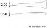 Preview: The image shows two elongated, conical shapes running from left to right. The upper shape has a width of 2.00 mm, the lower one 0.50 mm. Below it reads 