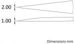 Preview: The image shows two conical shapes. The upper one has a height of 2 mm, the lower one has a height of 1 mm. Both shapes taper upwards and are shown in side view.