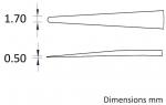 Preview: The image shows two objects: at the top, a pointed, thick object with a width of 1.70 mm, and below it, a thinner one measuring 0.50 mm. The label 