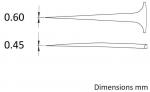 Preview: The image shows two lines with different shapes and lengths. The upper line is thick at one end and tapers off, the lower line is uniformly thin. Dimensions are given in millimeters.