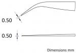Preview: The image shows two schematic representations of an object with a curved and a straight line. Both have dimensions of 0.50 mm. The top line is curved, the bottom one is straight.