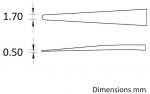 Preview: Das Bild zeigt zwei längliche Objekte mit unterschiedlichen Breiten. Links ist ein dünneres Ende mit 1,70 mm und rechts ein noch schmaleres Ende mit 0,50 mm. Beide sind stilisiert dargestellt.