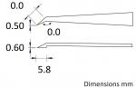 Preview: The image displays technical drawings of an object with dimensions in millimeters. There are two views, one with narrow edges and one with a rounded end. Dimensions are schematically provided.