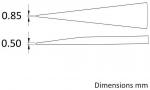 Preview: Das Bild zeigt zwei konische Formen mit unterschiedlichen Spitzen: die obere hat eine Breite von 0,85 mm, die untere von 0,50 mm. Neben den Formen steht 